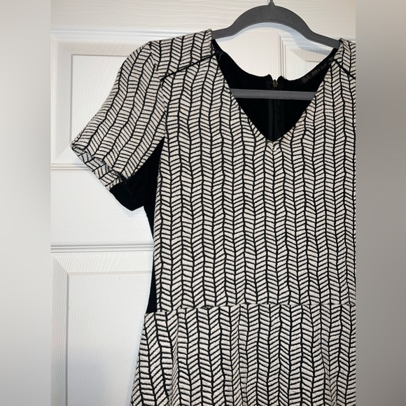 Zara Black and White Herringbone Panel Dress Size Medium EUC - Picture 2 of 6